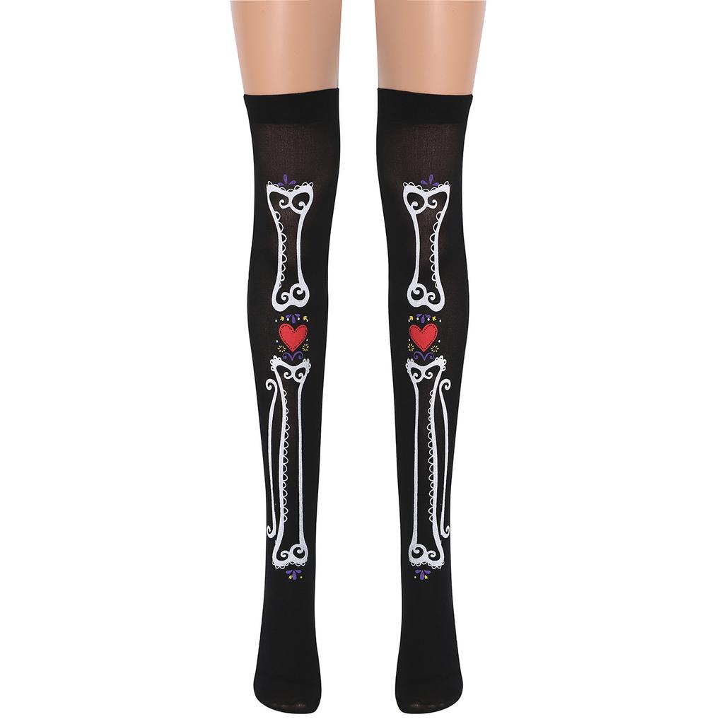 Halloween Skeleton Socks, Over-the-Knee Stockings, Prom Party Dress-up Red Love Bone Stockings, Ghost's Day Stockings