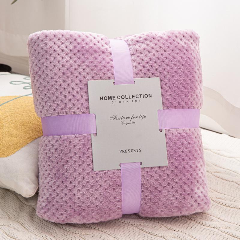 Solid Color Thickened Pineapple Plaid Flannel Blanket for Office and Air Conditioning Use