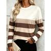 Oberteile für Damen Gestreiftes Muster Print Rundhals Langarm T-Shirt Herbst Lässig Eng Anliegend Pullover Damen Langarm Oberteil
