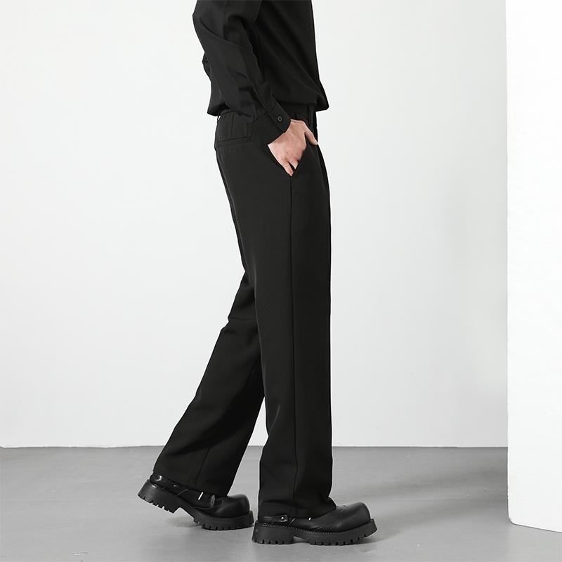 Men's Loose Suit Pants Classic Straight Solid Color Drape Elastic Business Office Worker Casual Trousers Brown Khaki Gray