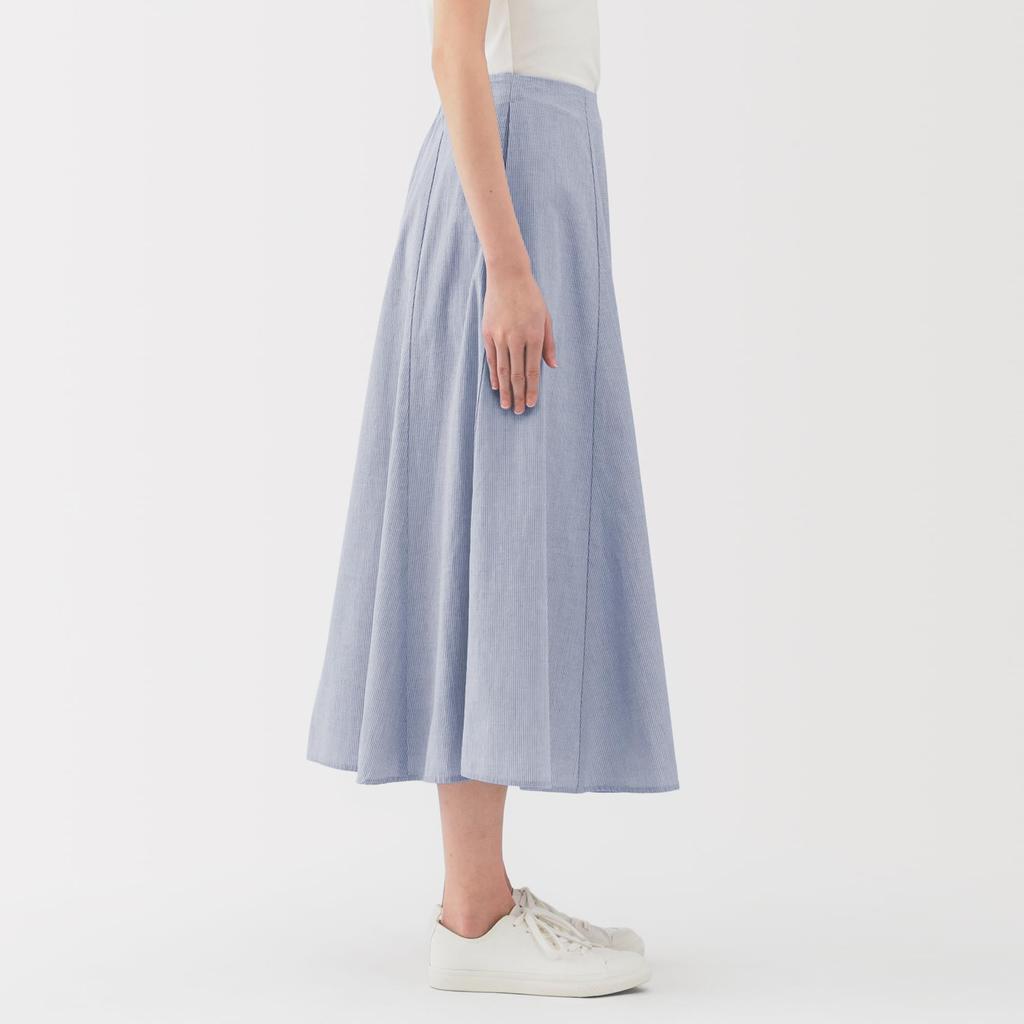 MUJI Women's Cool Flared Skirt, BE1VTA5S, Sax Blue Stripe, Size M