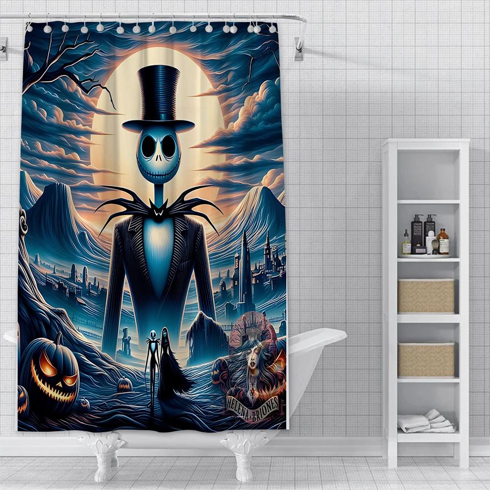 Dusche Jack Skellington Vorhang Wasserdicht Polyester Stoff Farbe Bunt Badezimmervorhänge Haus Badezimmer Dekor Vorhang Mit Haken