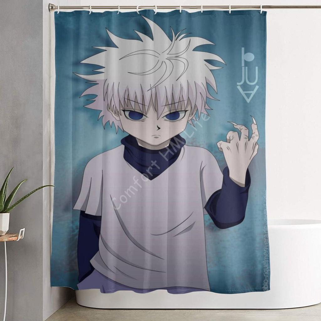 Hunter X Hunter Badezimmervorhang Klassischer Japanischer Anime Stoff Duschvorhangsets mit 12 Haken Wasserdichte Badezimmerdeko