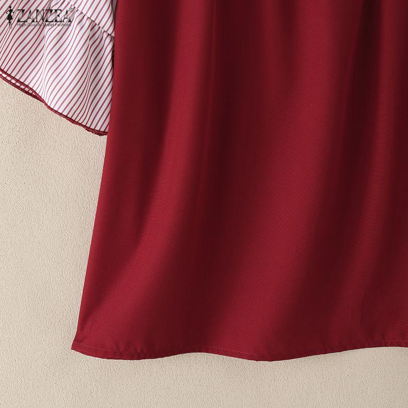 ZANZEA Women Casual Round Neck Stripe Splice Half Sleeve Blouse