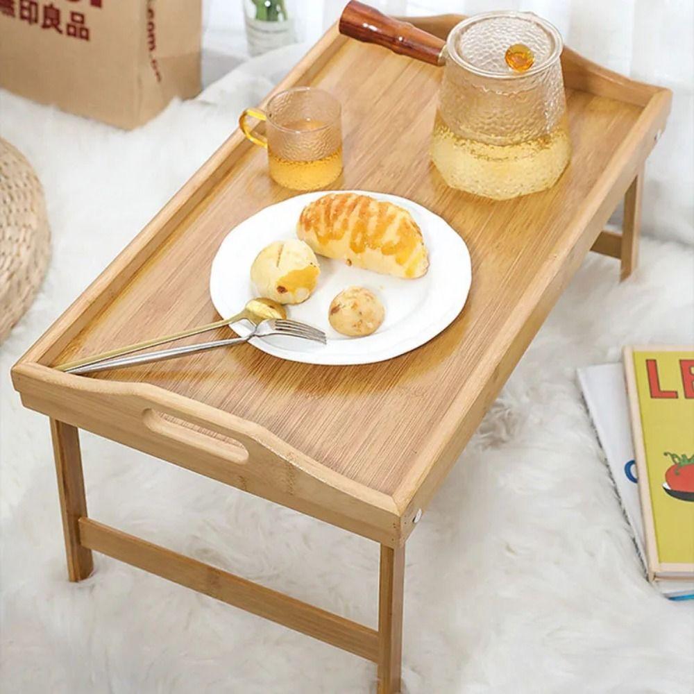 Foldable Legs Bed Tray Table Bamboo Material Breakfast Serving Tray Computer Desk  Sofa Bed