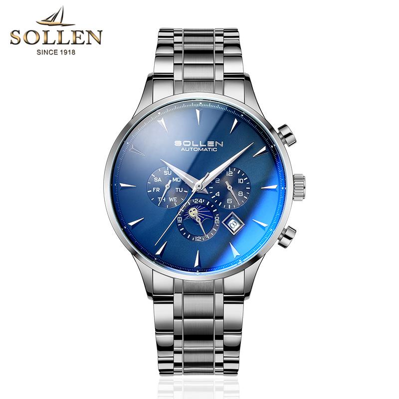 

SOLLEN Светящиеся мужские спортивные календарные механические наручные часы
