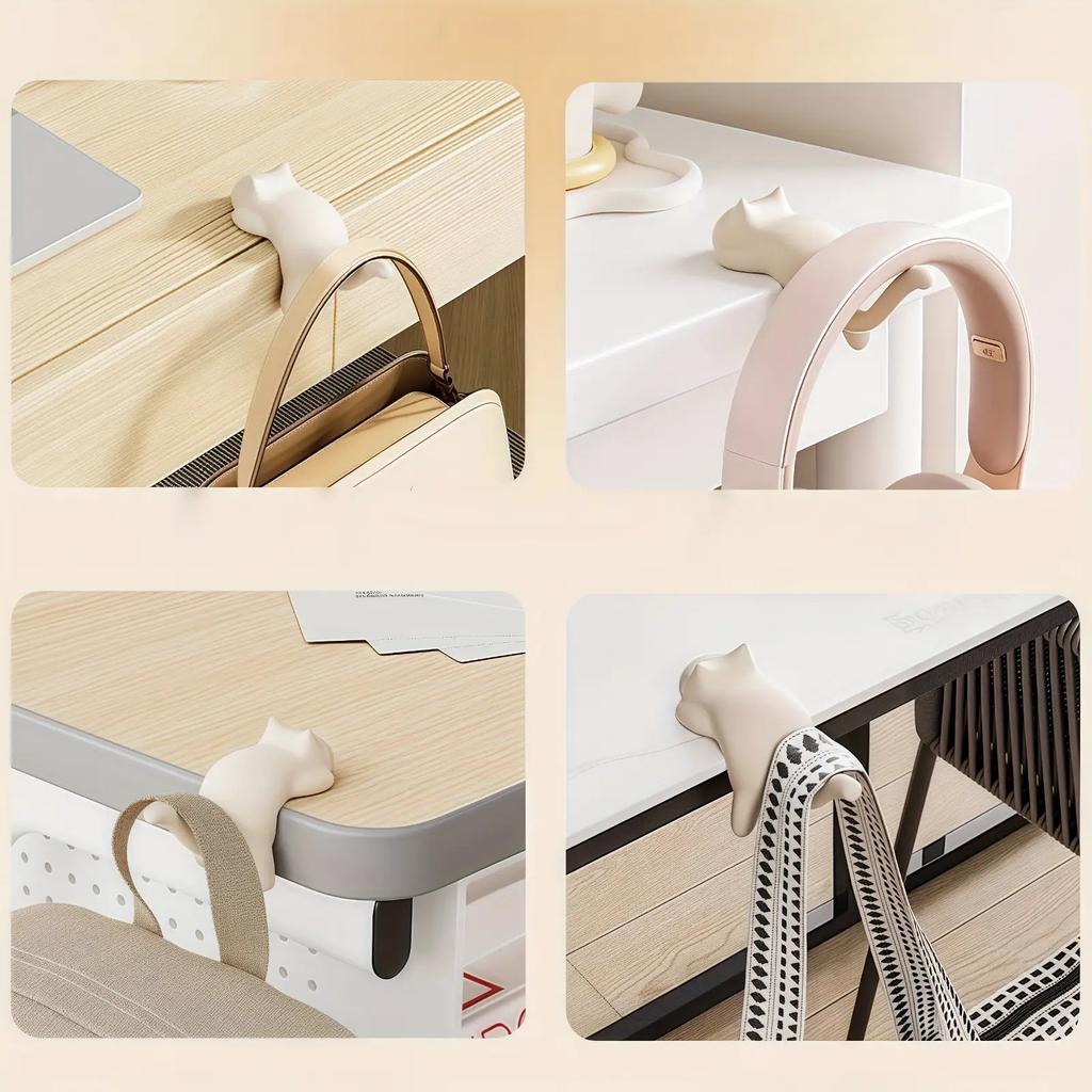 1/4pcs Cute Cat Desktop Hook,No Drill Needed In INS Style-Multi-Functional Holder for Keys,Backpacks,Cables&Cups|Office Storage