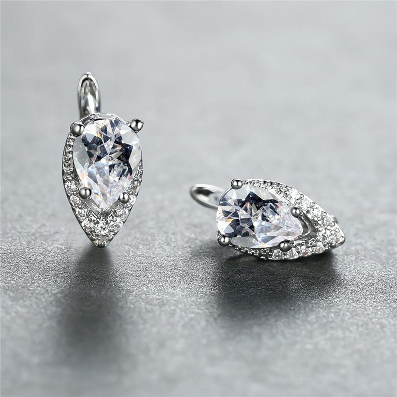 Boho Small Gold Blue Stone Clip Earrings Vintage Zircon Wedding Jewelry For Women