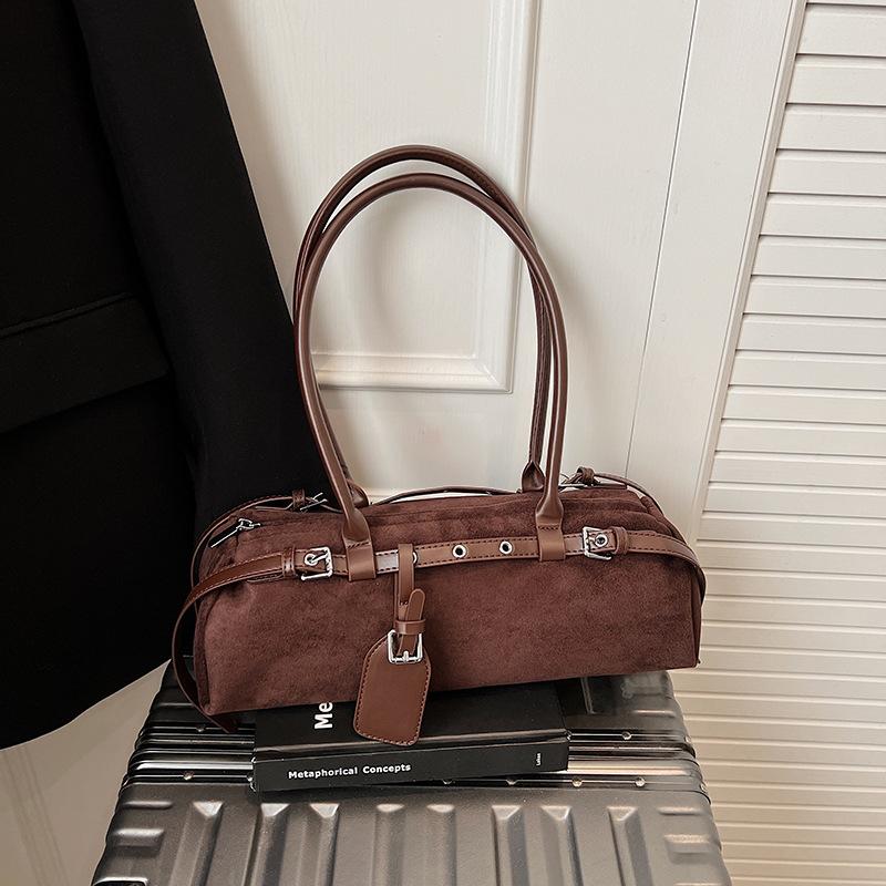 

Vintage niche suede handbag bowling bag women s new casual underarm bag popular shoulder bag