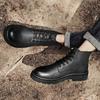 Men Outdoor Thick Bottom Round Head Waterproof Ankle Boots Fashion Non-Slip Leather Men's High Boots All-match Motorcycle Boots
