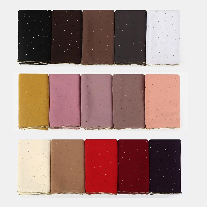 Hot Malaysian Indonesian Pearl Chiffon Stone Edge Turban Spring and Summer Long Women's Hijab Scarf 70x180cm