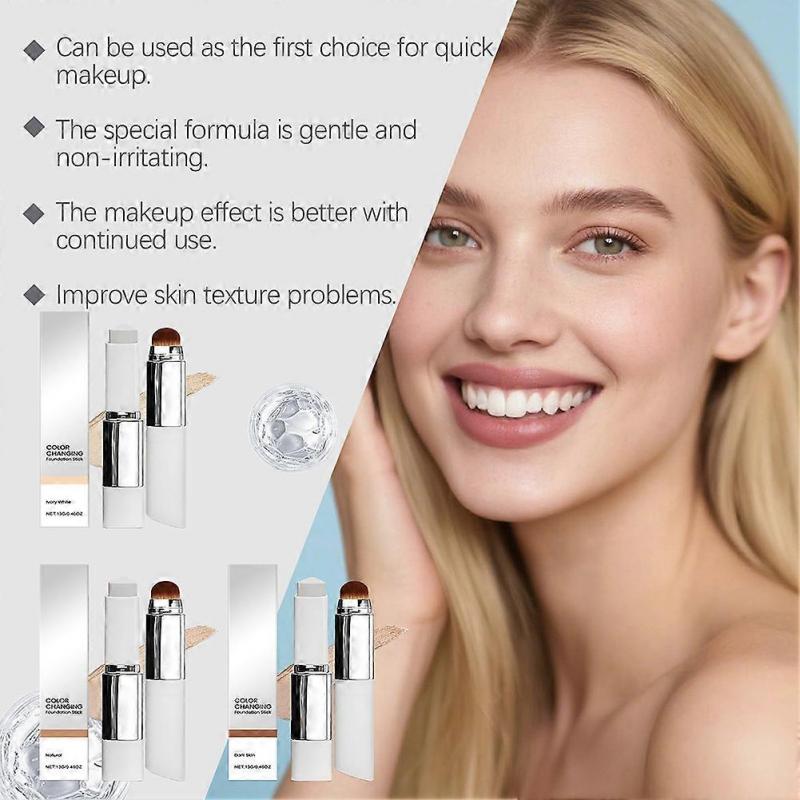 2 in 1 Color-Changing Foundation-Stick Portable Makeup Color Changing Concealers Ultra-Hydrating Breathable Non-Cakey Stick for All Skin Types