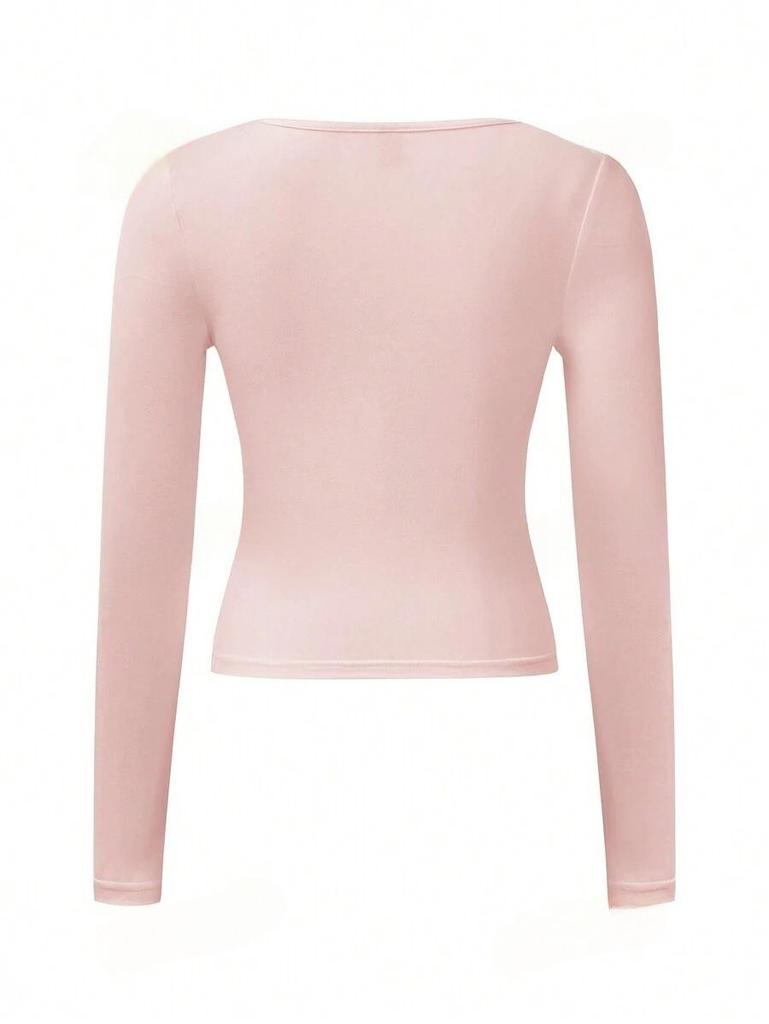 2024 Women's Y2K Slimming Solid Color U-Neck Long-Sleeve Top