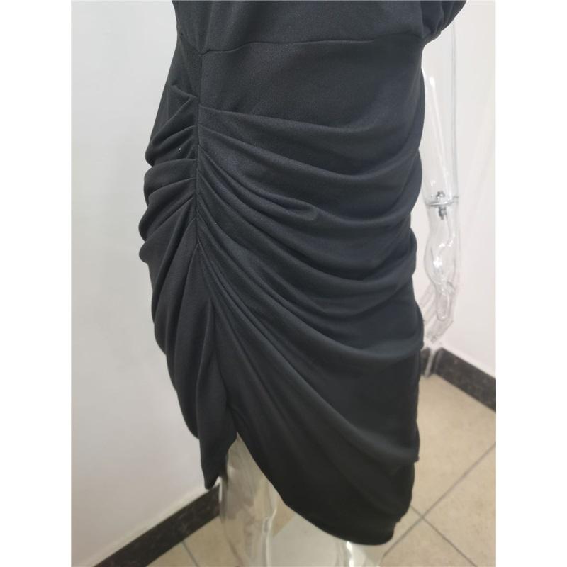 Women's Solid Color Sexy Split Long Skirt Pleated One-shoulder Evening Dress Skirt Women's Clothing