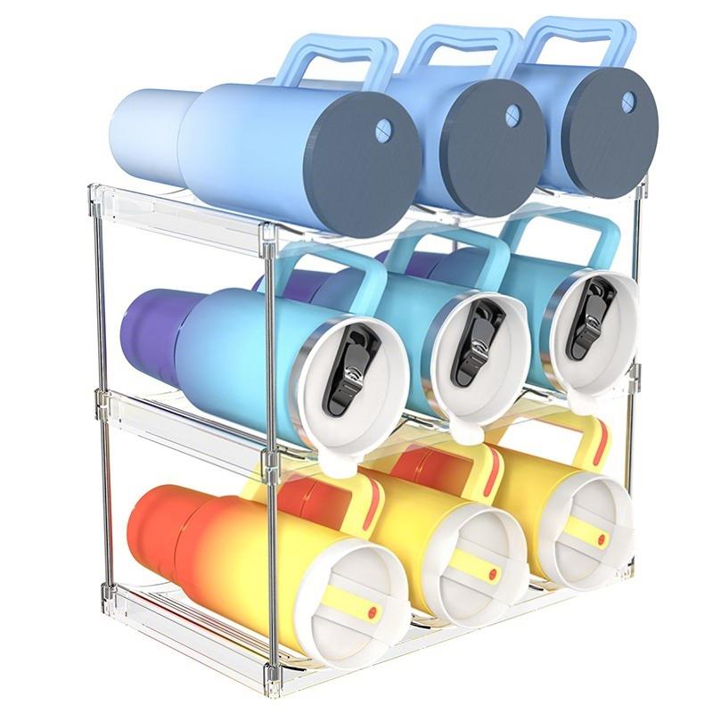 Stackable Water Bottle Organizer Holder For Clear Wine Rack Cup Bottle Holder For Cabinet Home Countertop Fridge Pantry Shelf