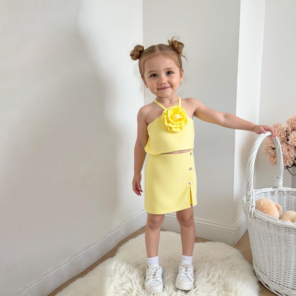 Girls' Fashionable Set Summer Children's Cute Flower Halter and Culottes Set