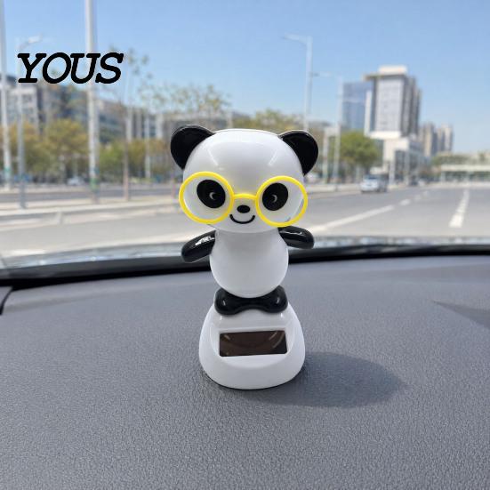Fatigue Relief Car Accessory Solar Panda Ornament, Plastic Pendant, Automatic Head Swinging Black And White Ornament Doll, Dashboard Cute Interior