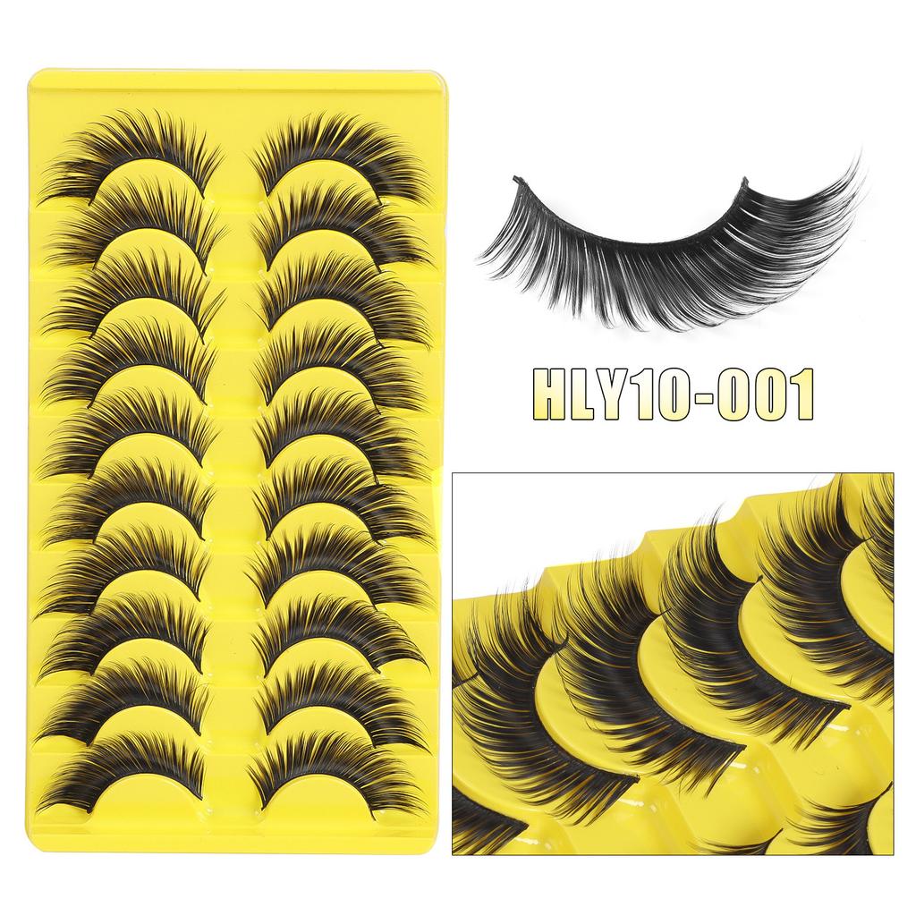 10 Pairs Of Oblique Flying Fox Eyes Large-Capacity Mixed False Eyelashes Natural Thick Simulated Eyelashes
