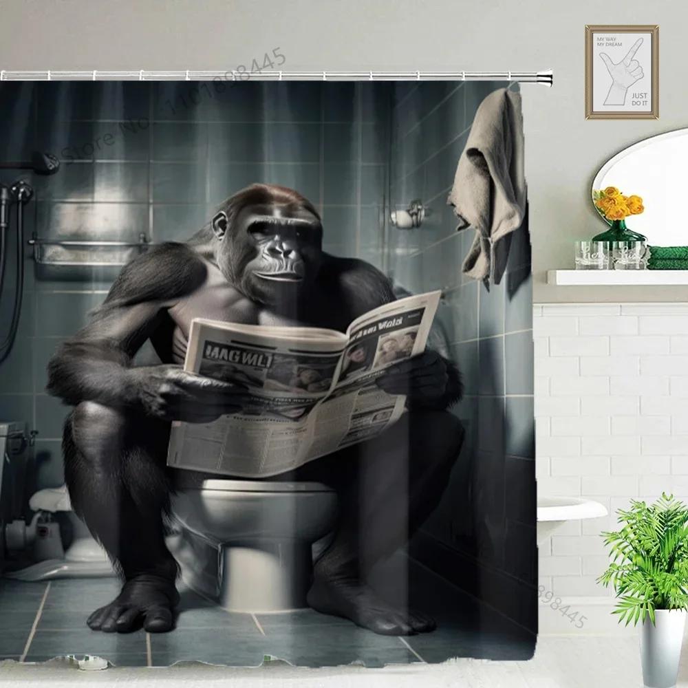 Lustiger Tier Duschvorhang Badewanne Yak Kuh Esel Dschungel Wildtiere Modern Minimalistisch Toilette Lesen Ziege Badezimmer Duschvorha
