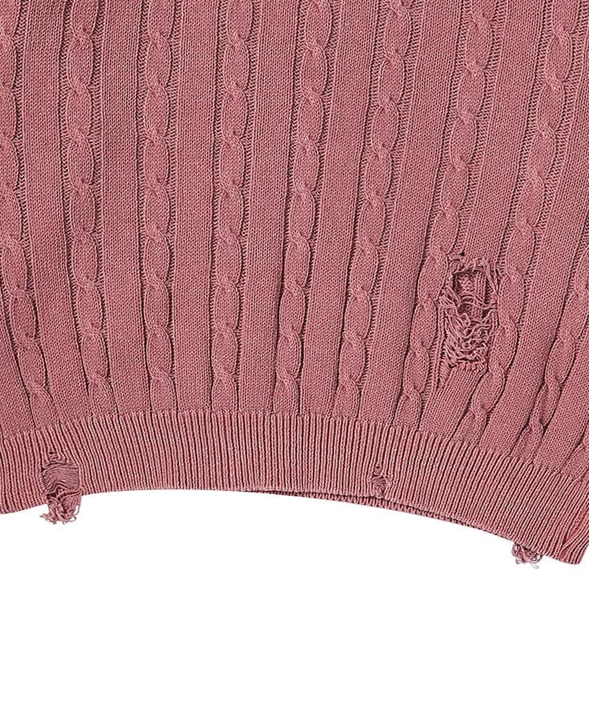 BEYOND CLOSET [Collection Line] Vintage Damaged Point Cable Knit Dull Pink