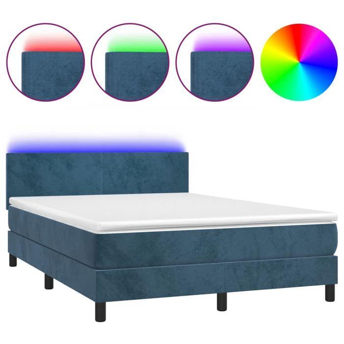 Maison Exclusive - Sommier à lattes de lit avec matelas LED Bleu foncé 140x190 cm