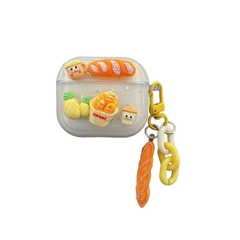 Bread Three-Dimensional Glitter Earphone Cover For Apple Airpods 4 Transparent Silicone Airpods Pro Protective Case