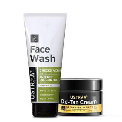 Face Wash - Oily Skin - 200g | With Basil & Key Lime - For Acne-Prone Skin | Checks Acne & Blackheads & De-Tan Cream For Men- 50g