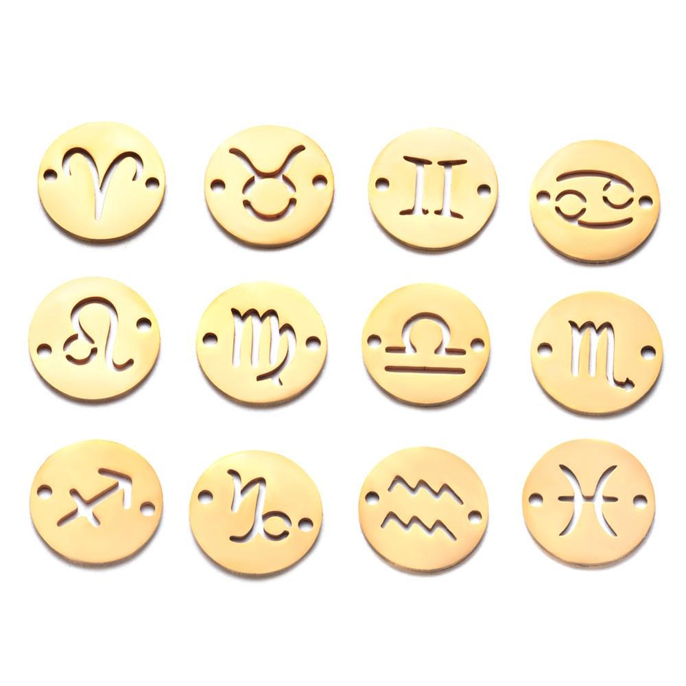 12pcs/lot Stainless Steel Mixed Zodiac Charms 12mm Mirror Polish Zodiac Signs Twelve Constellation DIY Jewelry Making