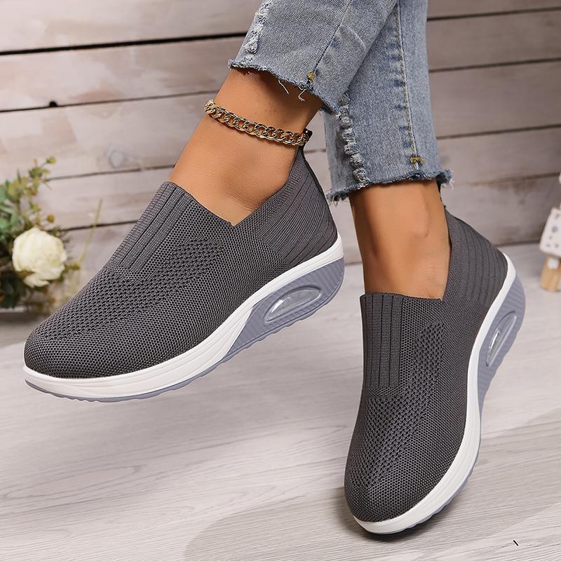 Modne Oddychające Dzianinowe Sneakersy na Koturnie Kobieta Wiosna Jesień Wsuwane Platformowe Sneakersy Sportowe Kobieta Plus Size Gruba Podeszwa Buty do Chodzenia