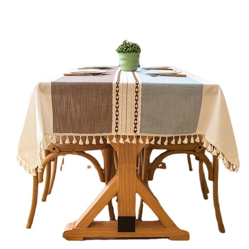 Ins Nordic Jacquard Imitation Cotton And Linen Embroidered Fringed Lace Geometric Rectangular Coffee Table Tablecloth Dining Table Cloth