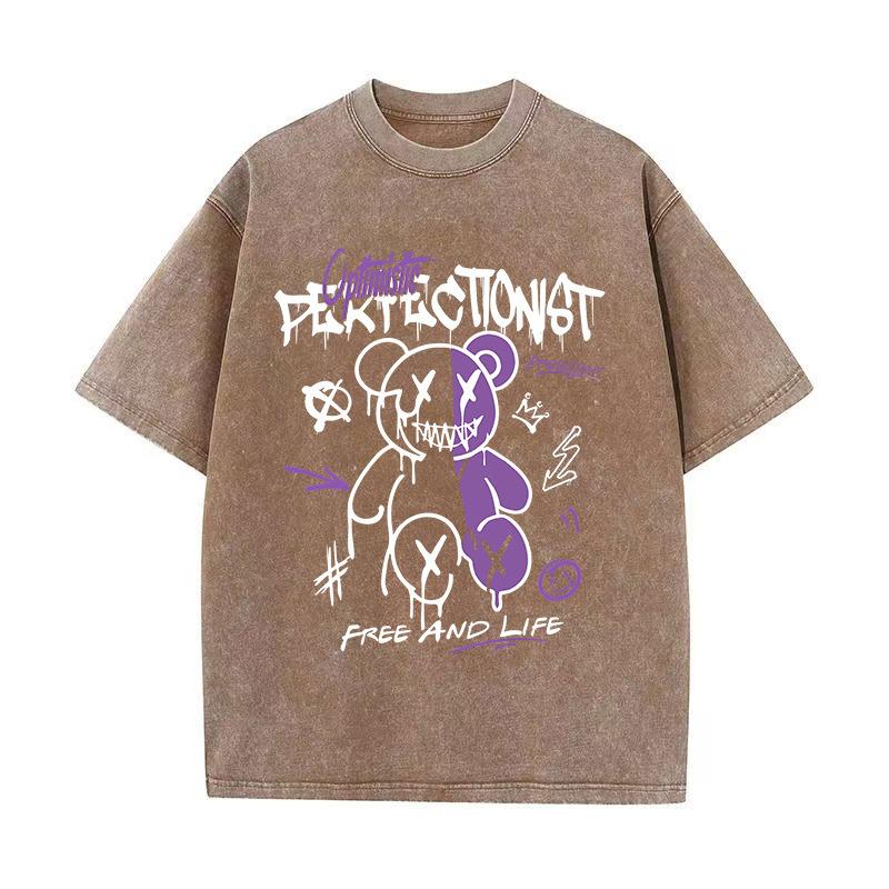 Męskie i damskie modele dla par retro nadruk diabła plus size wygodna oddychająca luźna stara koszulka z krótkim rękawem po praniu