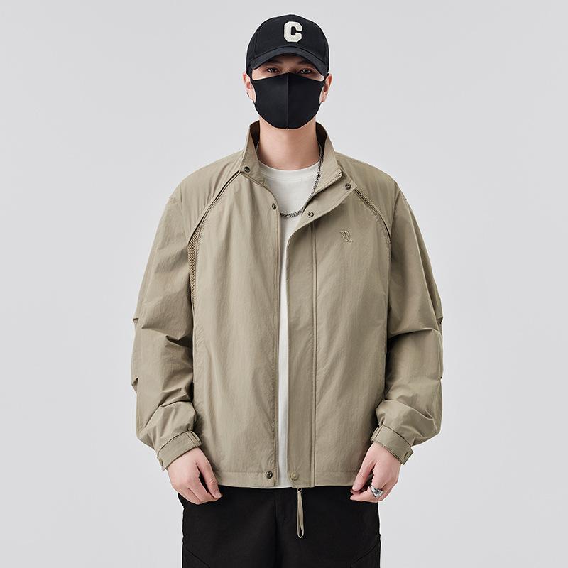 Spring Men'S Trendy Brand Embroidery Splicing Breathable Mesh Stand-Up Collar Jacket Couple With The Same Style Outdoor Versatile Leisure