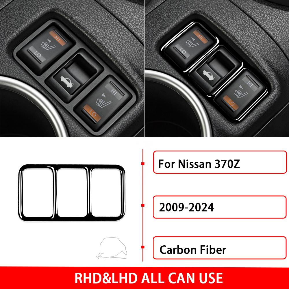 For Nissan 370Z Z34 2009-2024 Car Accessories Carbon Fiber Gear Shift Headlight Button Panel Cover Trim Sticker Modification