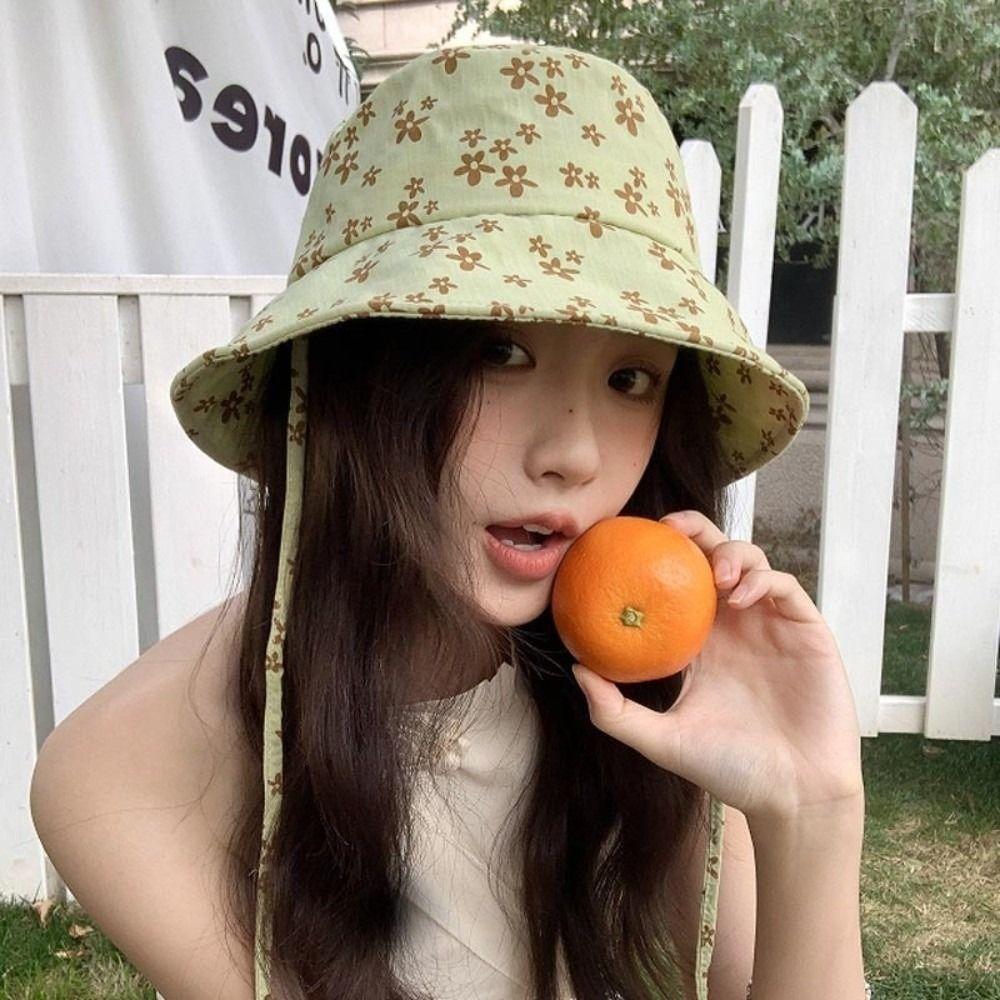 Double Sided Floral Print Bucket Hat Wide Brim Sun Hat Versatile Basin Cap Spring