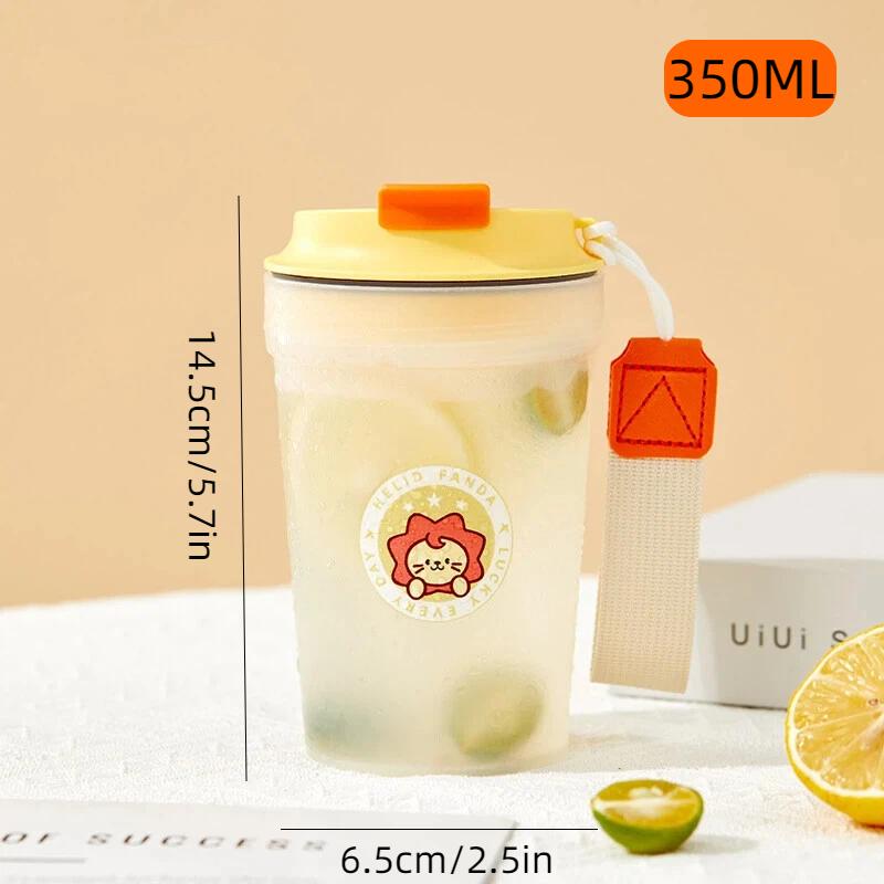 

350ml Heat-Resistant Tumbler Cups Portable Plastic Clear Water Cup With Rope Sealed Leak-proof Milk Coffee Mug For Kids Students жёлтый