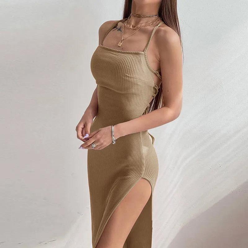2024 Summer Women's Sexy Spaghetti Strap Backless Bodycon Sheath Dress