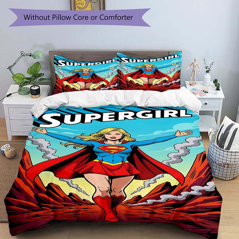 3pcs Superhero, Supergirl Duvet Cover Set (1 Duvet Cover + 2 Pillowcases, No Core) - Comfortable, And Breathable Bedroom Decoration Yy251104001