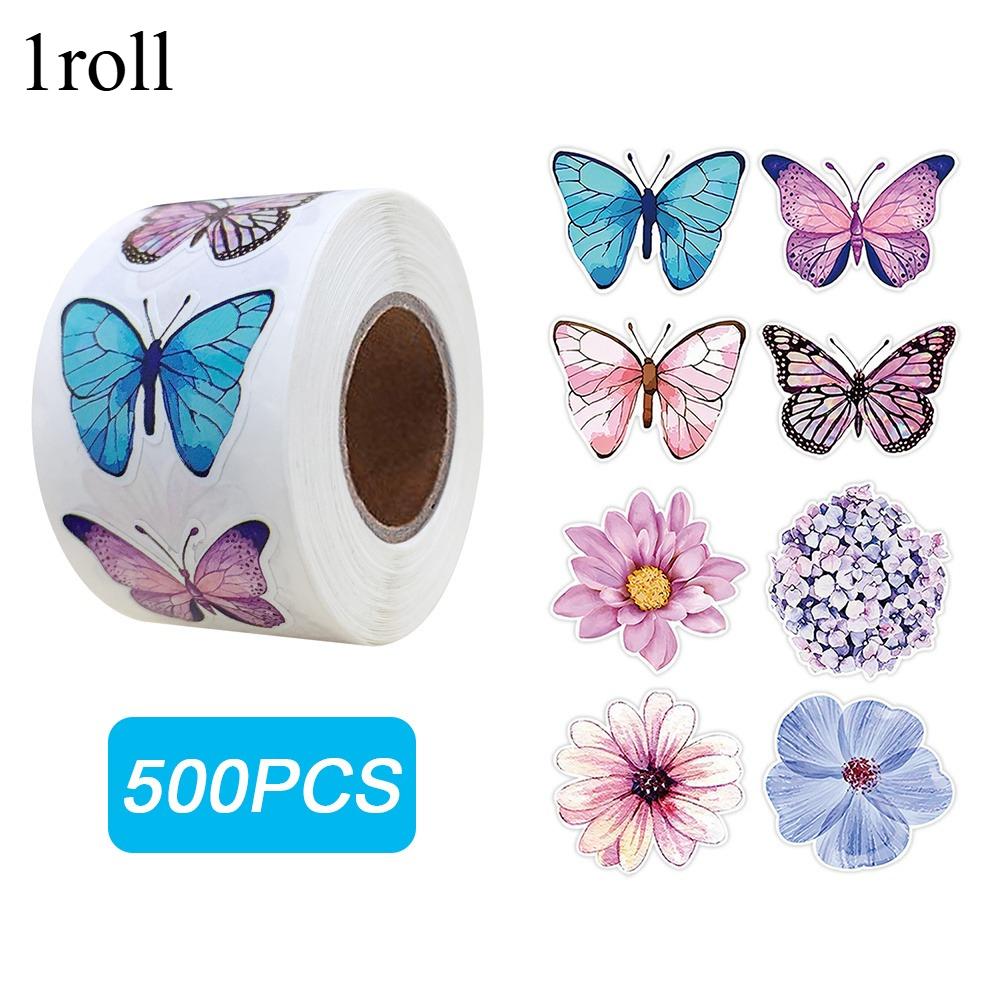 

500pcs/roll Butterfly Flowers Stickers Aesthetic Sealing Labels Decor Stationery Diary Decoration Decals Gift Label Stickers