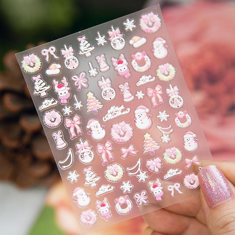 New 3D Embossed Christmas Nail Stickers - Sweet Princess Style for Kids