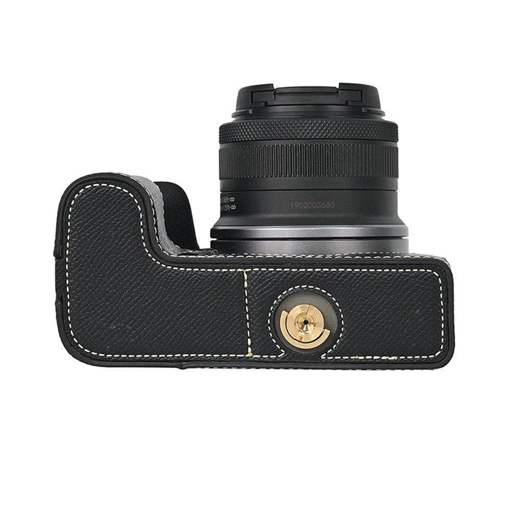 R10 Etui Pół-Kamerowe ze Skóry PU z Wzorem Dłoni dla Canon EOS R10 Z Otworem na Baterię Dolna Pokrywa z Paskiem na Rękę