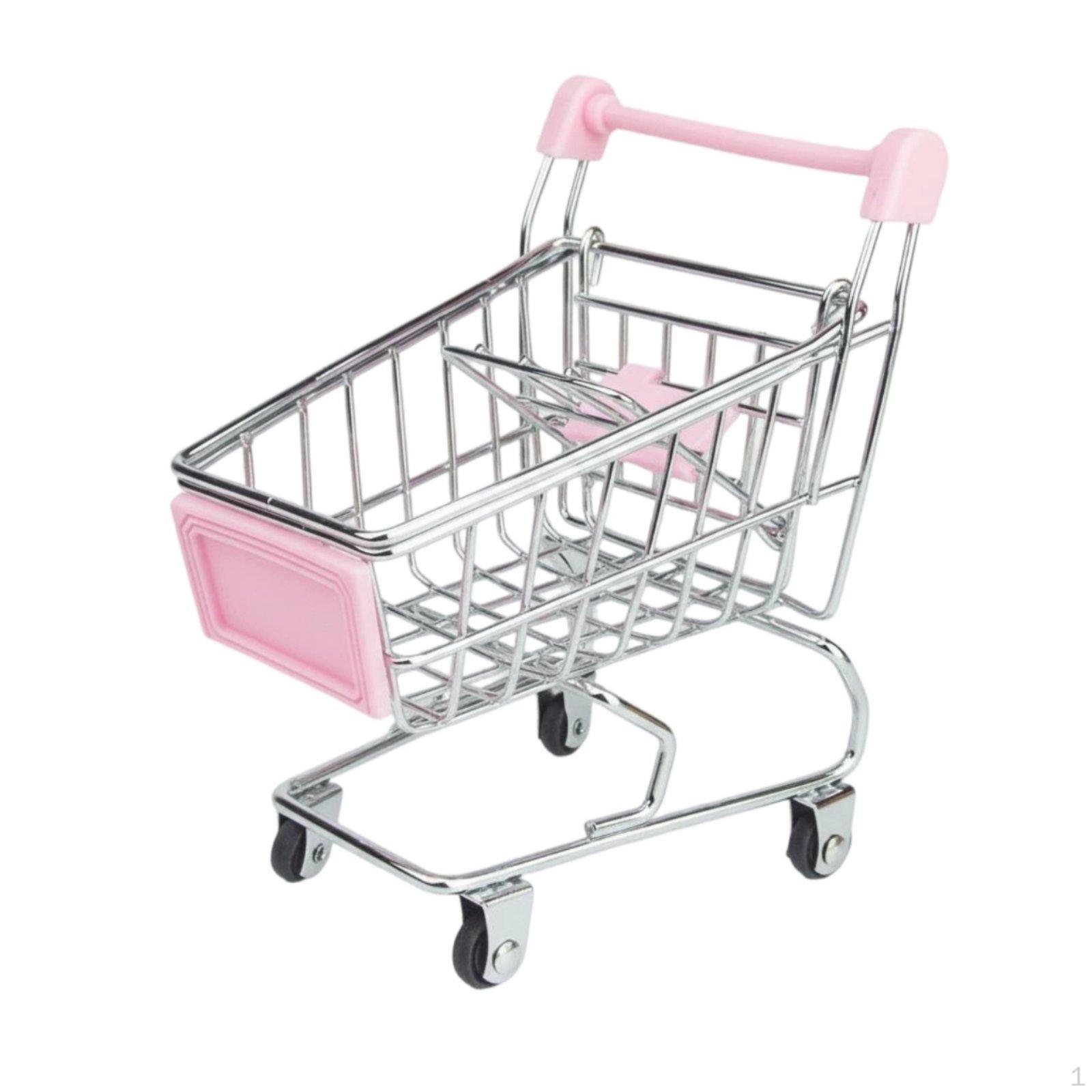 Small Metal Shopping Cart Toy Realistic Design Mini EasyRolling Casters Miniature Pink Metal