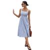 2026 European and American fashion casual French waist sleeveless suspender square neck color matching striped dress
