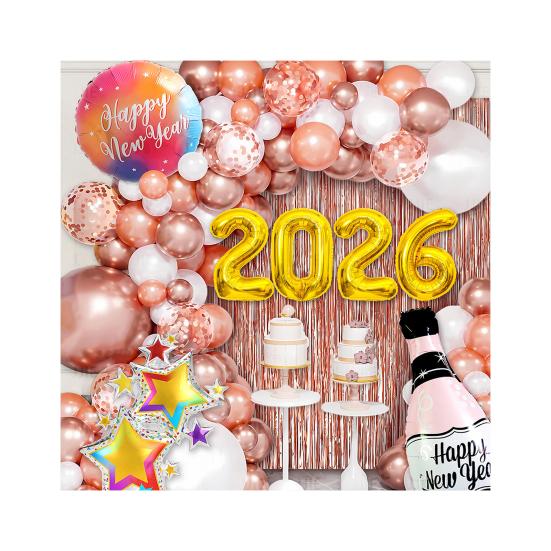 2026 New Year Decoration Black Gold Silver Latex Balloons Foil Letter Balloon Banner Set for New Years Eve Prom Party Supplies