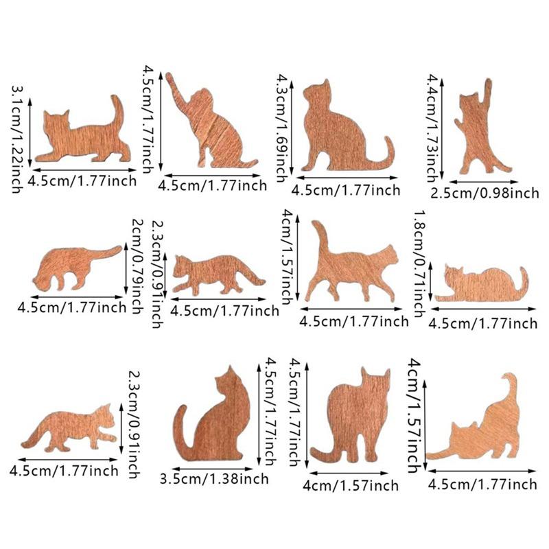 12pcs Different Shapes Cat Wooden Crafts, Stackable Cat Ornament DIY Crafts Graffiti Pet Themed Birthday and Holiday Party