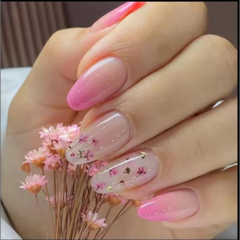 

BEPAN 24Pcs Fake Nails Oval-Shaped Printed Gradient Spring Floral Design Press-On Nail Tips Perfect Gifting for Girls and Friends Medium Almond