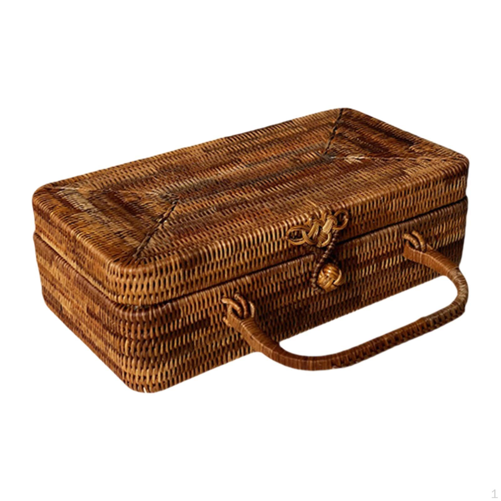 

Rattan Woven Storage Basket Decorative Box Jewelry Bin for Shelf 1 Layer with Handle