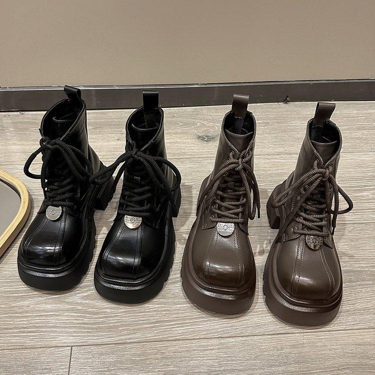 European thick-soled Martin boots for women's 2025 autumn and winter new breathable fashion big head lace-up fashion boots British style short boots