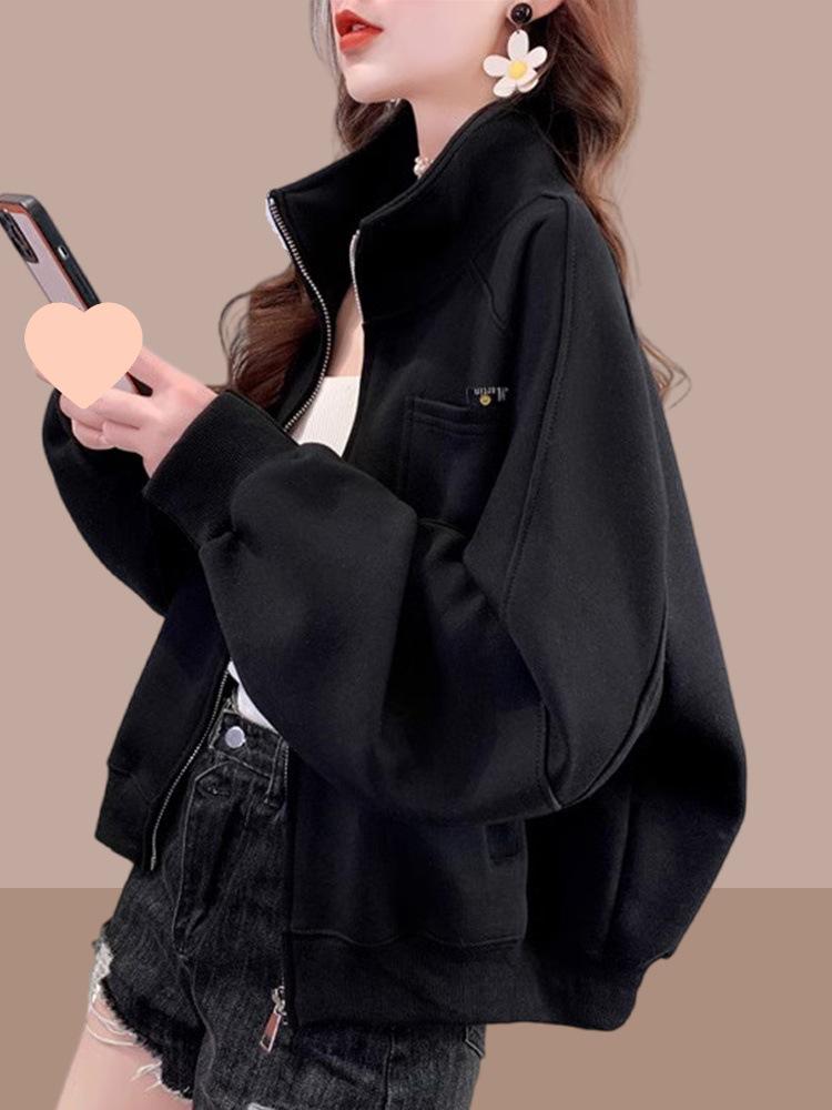 2025 Women's Casual Plus Size Fleece-Lined Baseball Jacket - Spring/Autumn Loose Cardigan Top