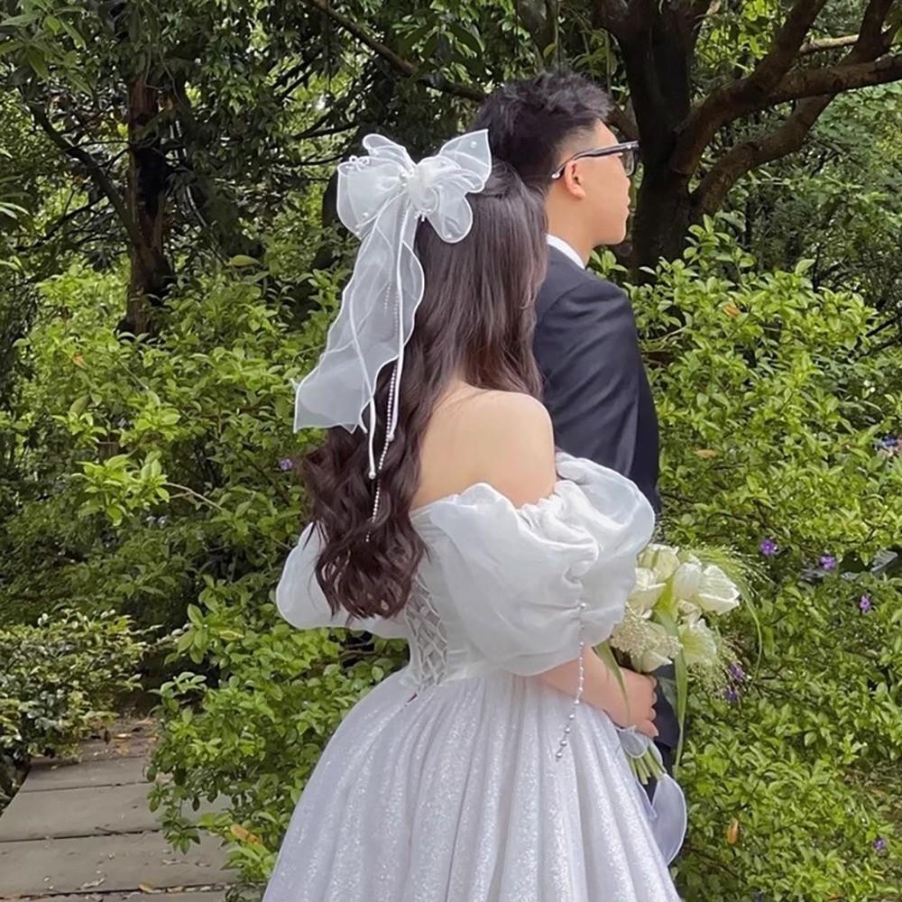 Light Luxury Bridal Ribbon Bow Hairpin Barrettes Wedding Headdress Bridal Headwear  Bridal