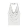 Khaki Backless Cowl Neck Halter Tank Top - Women's Summer Sleeveless Top